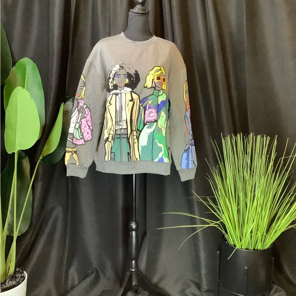 Ladies Graphic Sweatshirt with Colorful Characters - Picture 3 of 6